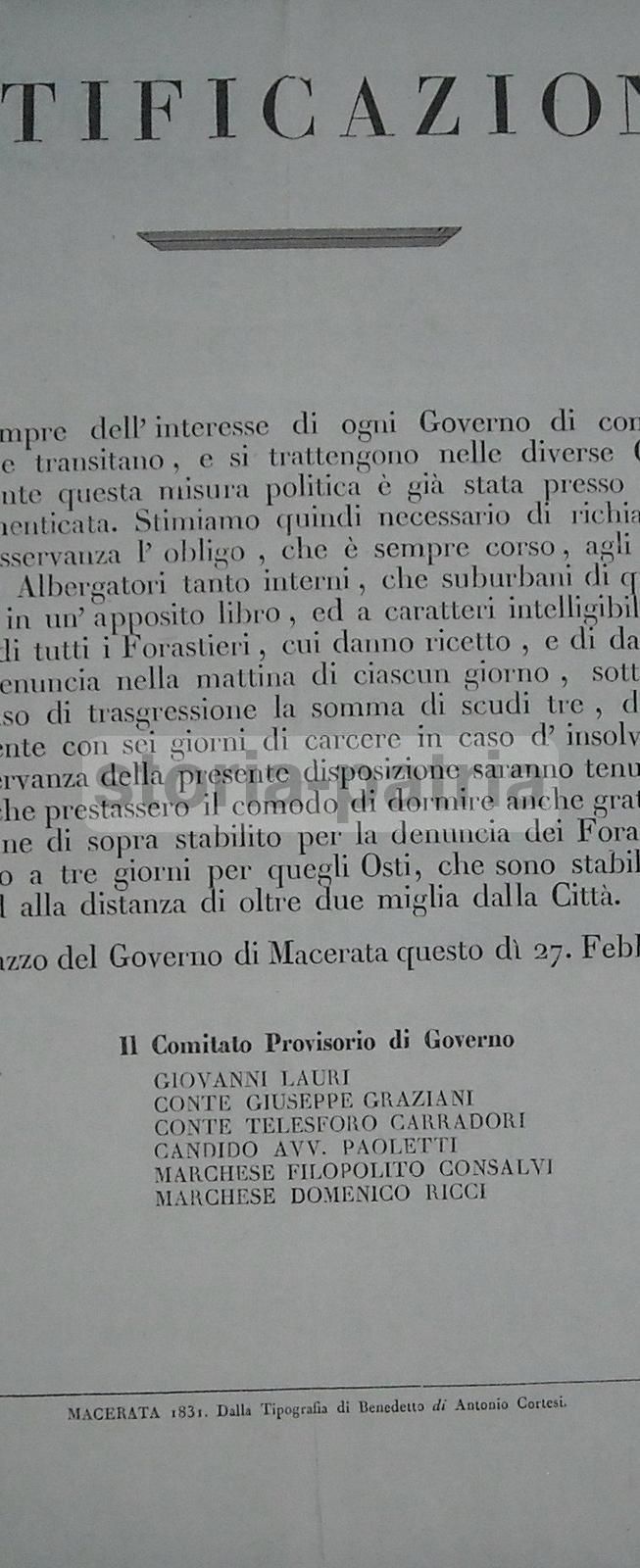 Editto Macerata 1831: Regolamento Per Osterie E Albergatori Nelle Marche