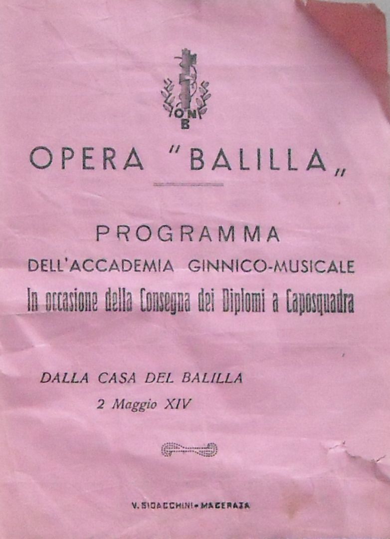 Programma Accademia Ginnico Musicale Opera Balilla Macerata 1936