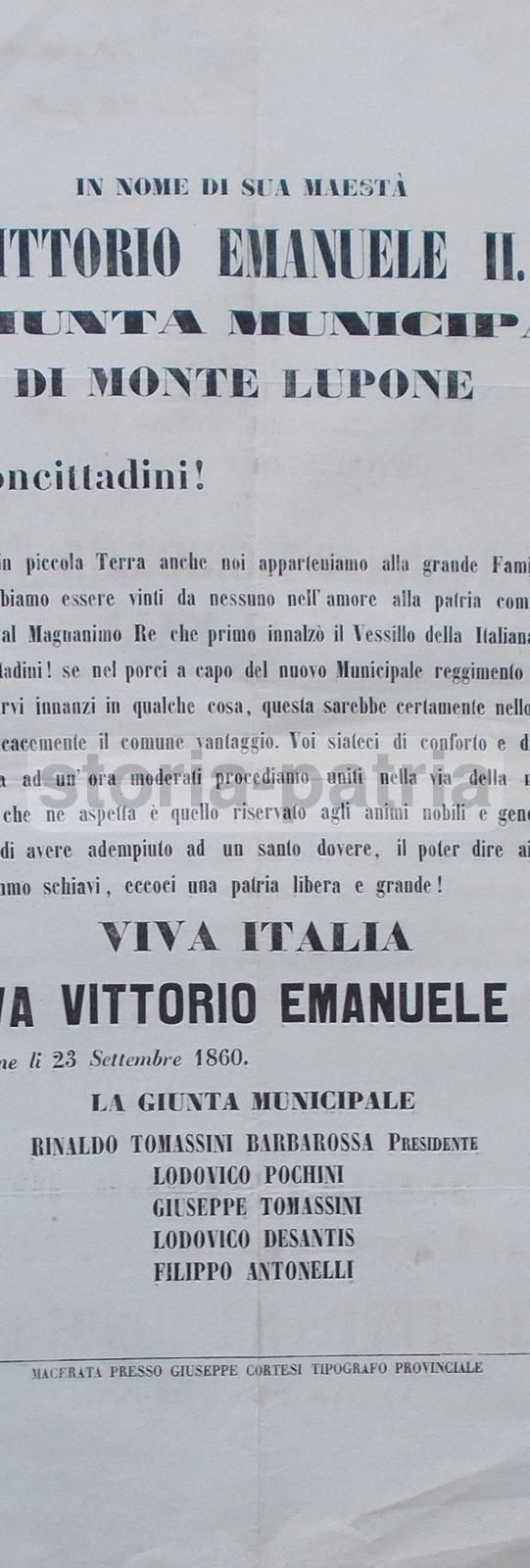 Manifesto Del Risorgimento A Monte Lupone, 1860