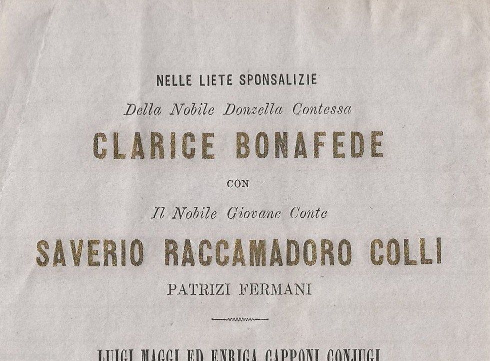 Sonetto Per Le Nozze Bonafede   Raccamadoro Colli, Fermo, 1871