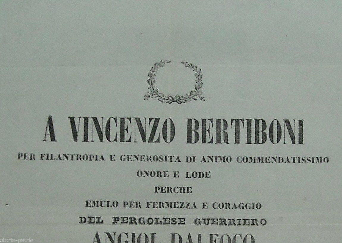 Stampa Antica Vincenzo Bertiboni Pergola Marche 1870 Risorgimento