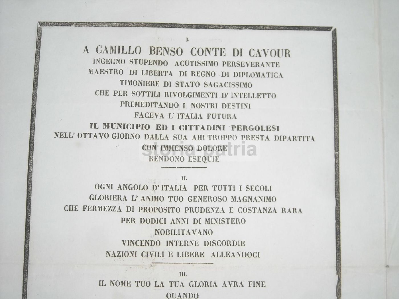 Manifesto Funebre Camillo Benso Conte Di Cavour, Pergola 1861