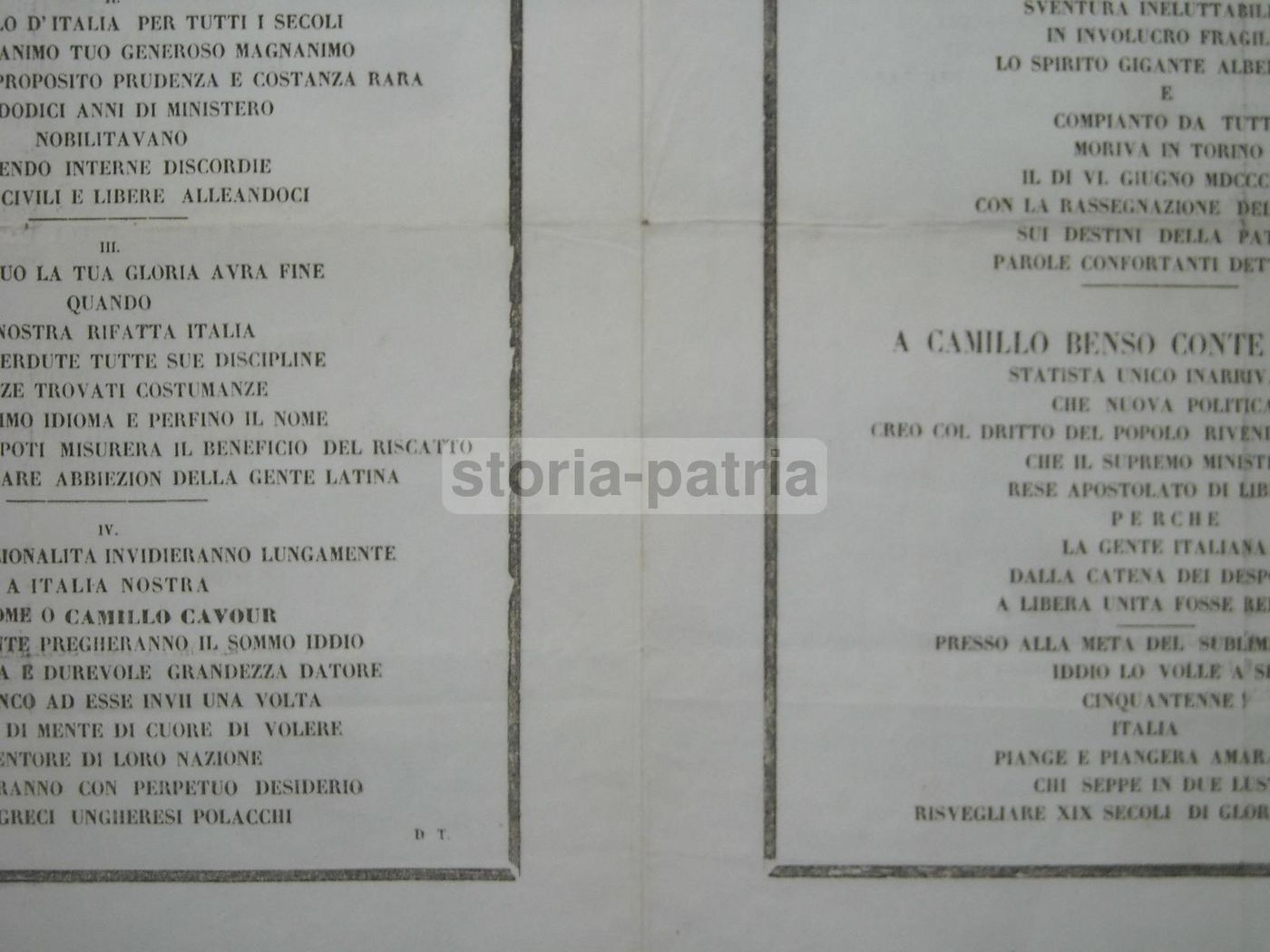 Manifesto Funebre Camillo Benso Conte Di Cavour, Pergola 1861