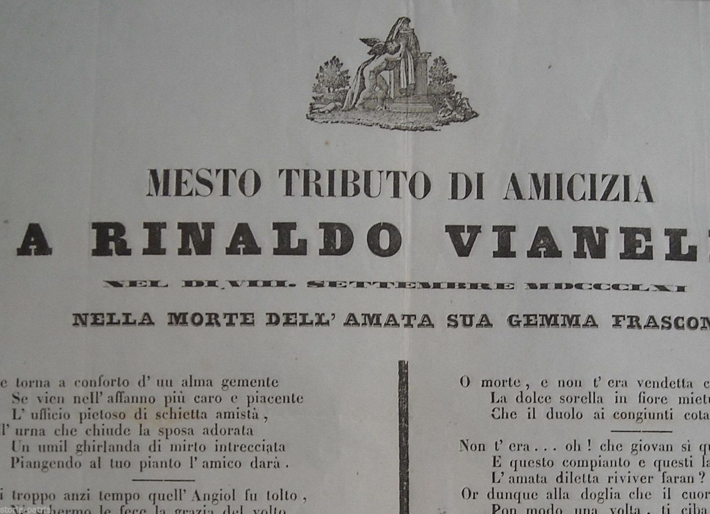 Necrologio Gemma Frasconi 1861 Foglio Volante Pergola Marchigiano