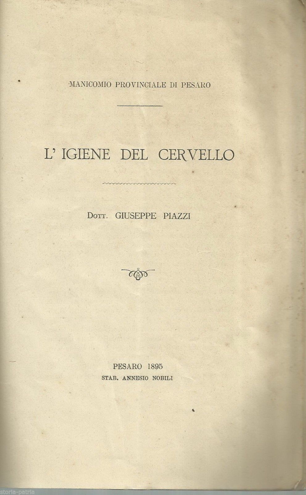 L'Igiene Del Cervello   Giuseppe Piazzi, 1895 (Pesaro)