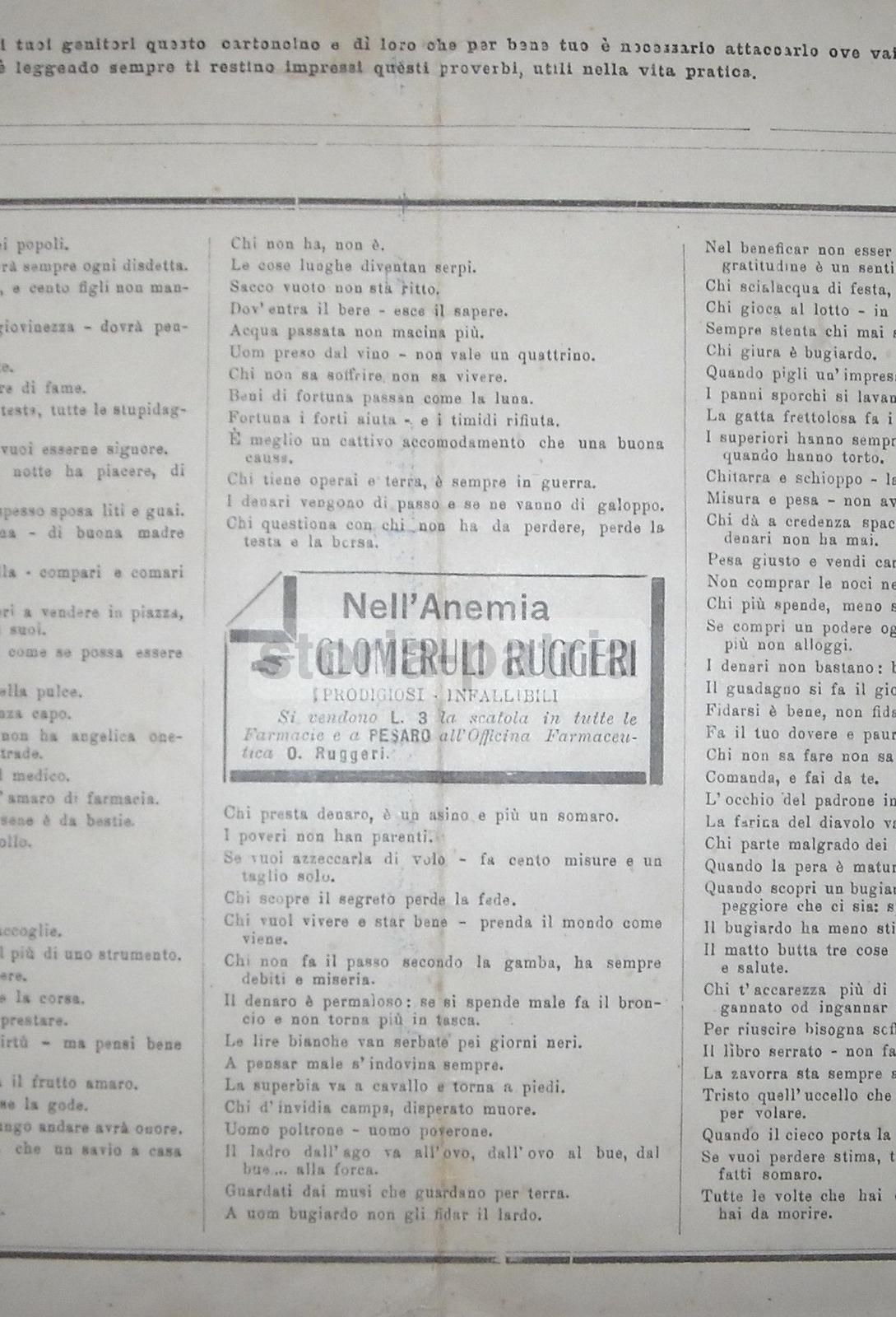 Cartello Pubblicitario Farmacia Ruggeri Pesaro Proverbi Anni '20