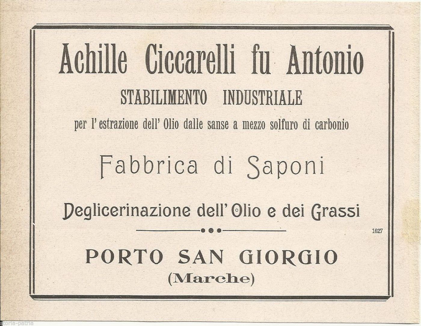 Pubblicità Antica Sapone Ciccarelli Porto San Giorgio Marche 1922