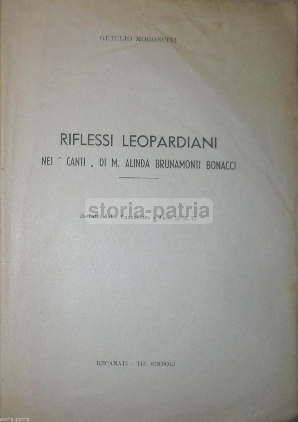 Riflessi Leopardiani Nei "Canti" Di M. Alinda Brunamonti Bonacci