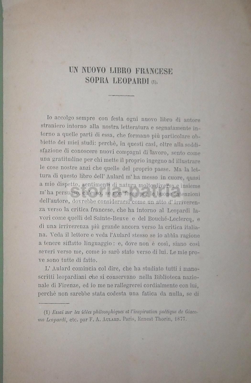 Zumbini: Un Nuovo Libro Francese Sopra Leopardi (1877)