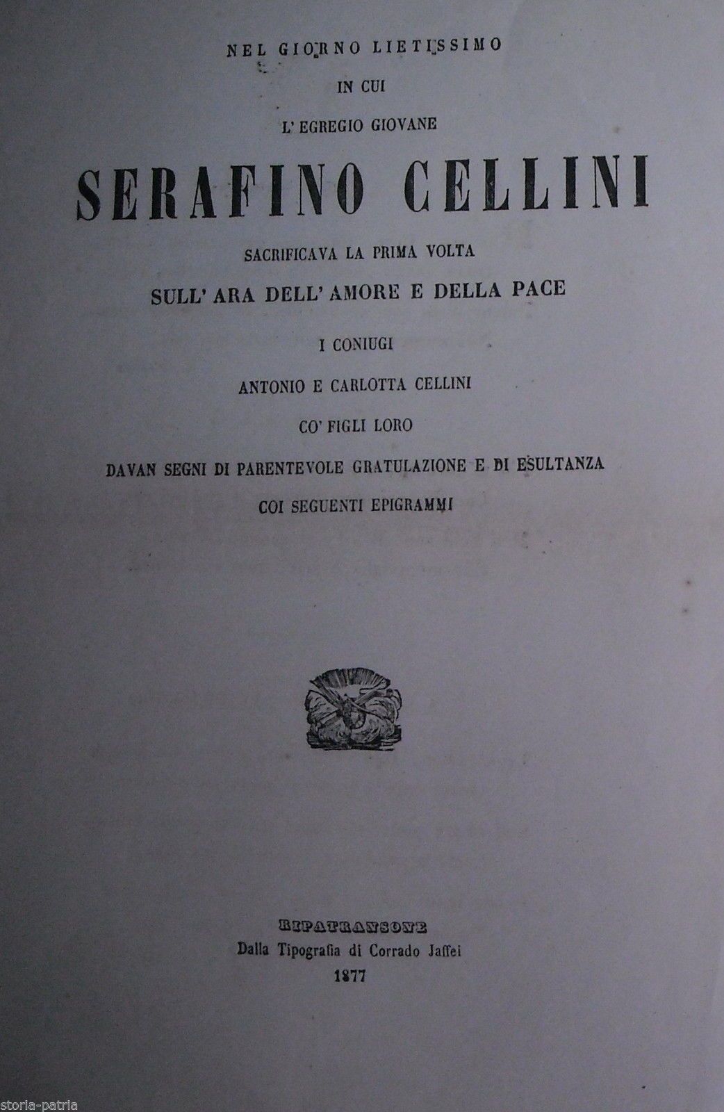 Foglio Volante Serafino Cellini 1877 Ripatransone, Tipografia Jaffei