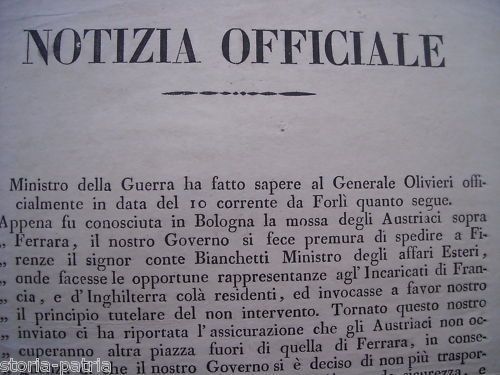 Bando Antico 1831 Pesaro: Austriaci A Ferrara E Bologna (Cassi, Olivieri)