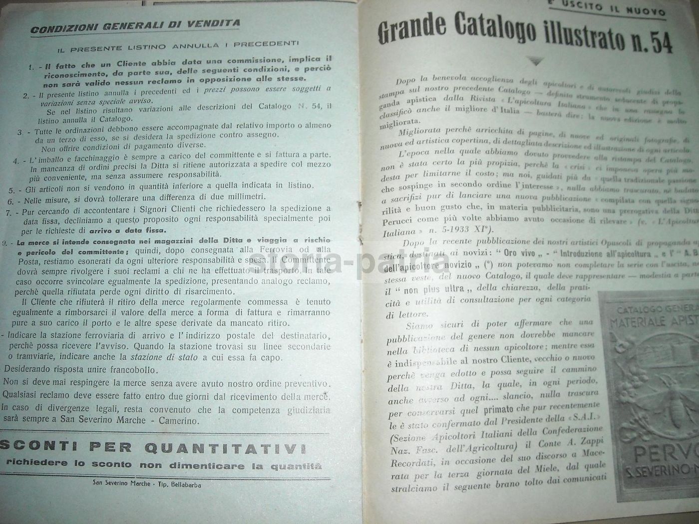 Catalogo Apicoltura Perucci 1940 Sanseverino Marche Arnie Miele