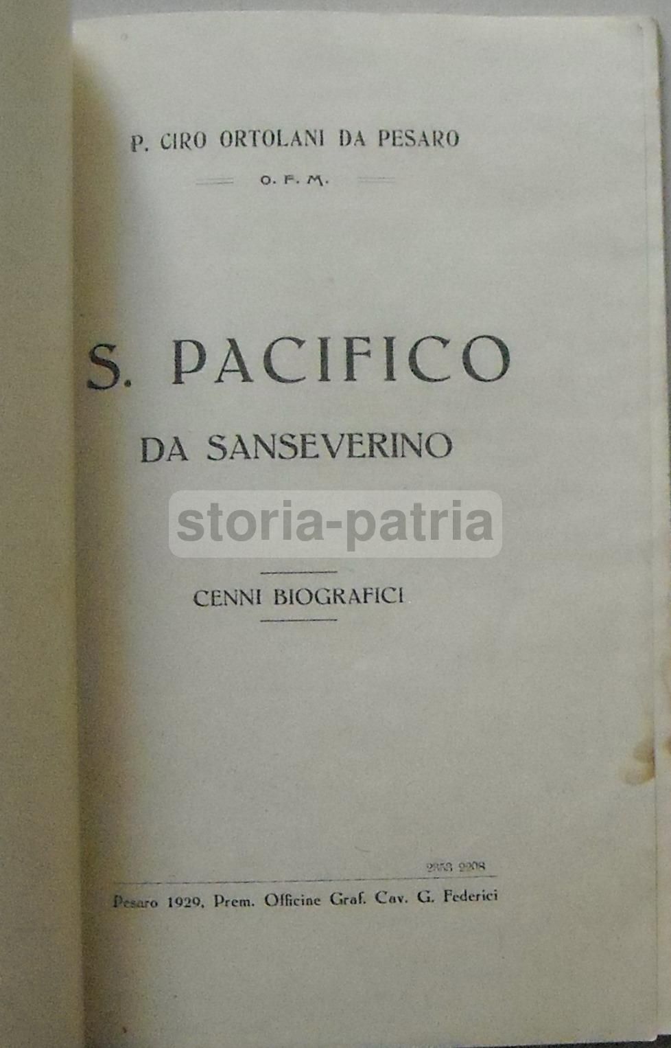 San Pacifico Da Sanseverino: Cenni Biografici (1929)