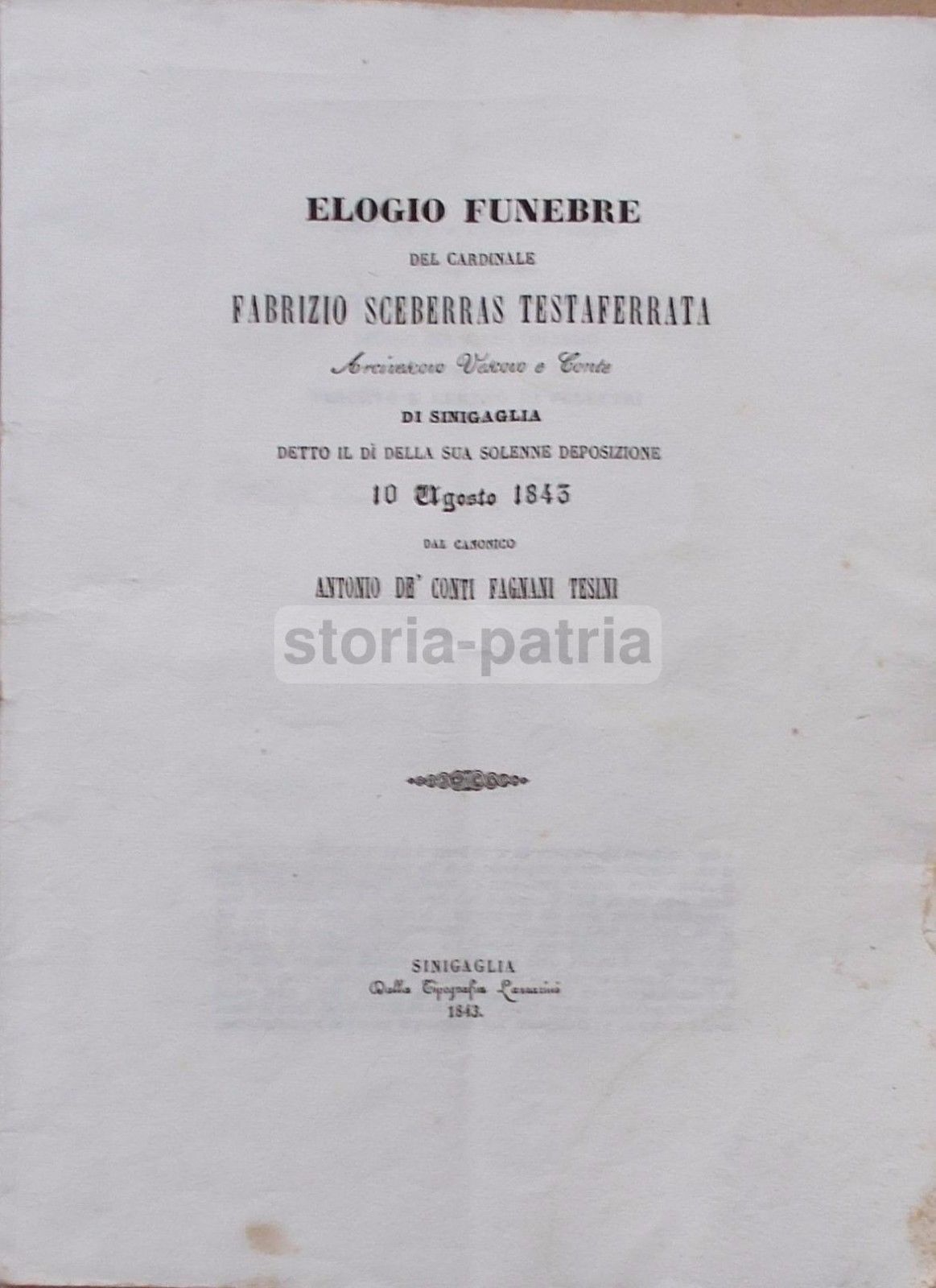 Elogio Funebre Del Cardinale Fabrizio Sceberras Testaferrata, 1843