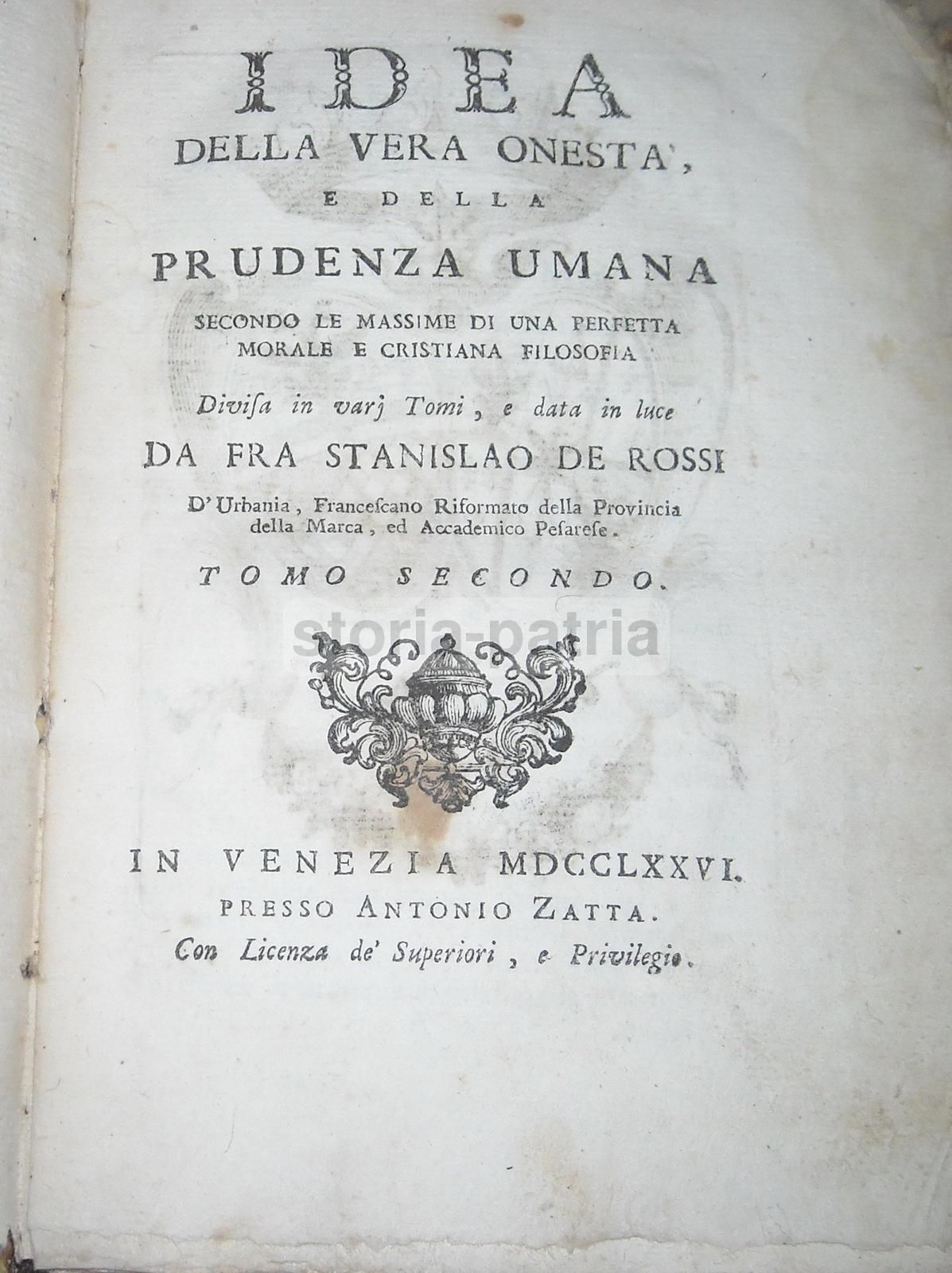 Idea Della Vera Onestà, De Rossi 1776 Venezia Zatta 5 Volumi Stemmi