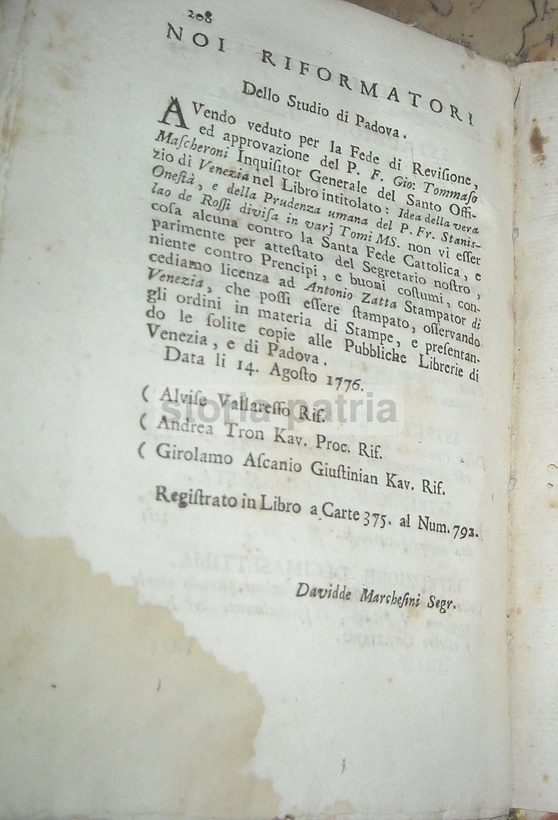 Idea Della Vera Onestà, De Rossi 1776 Venezia Zatta 5 Volumi Stemmi