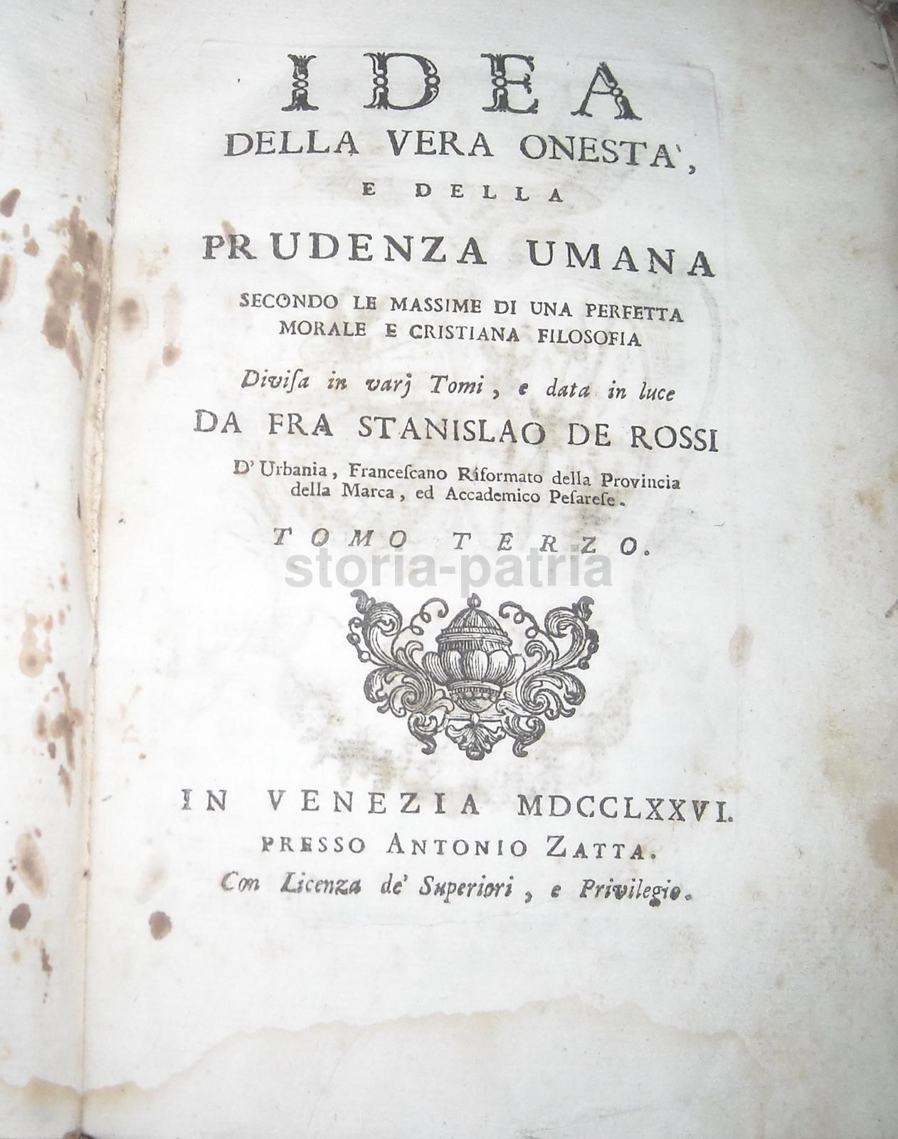 Idea Della Vera Onestà, De Rossi 1776 Venezia Zatta 5 Volumi Stemmi