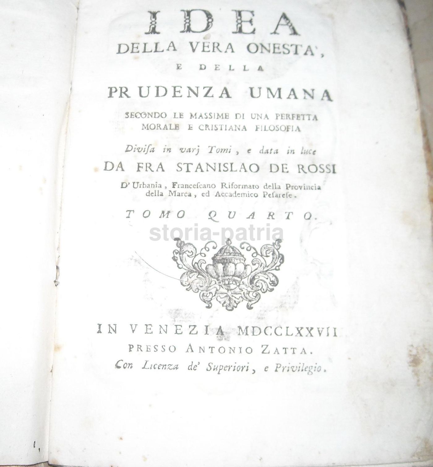 Idea Della Vera Onestà, De Rossi 1776 Venezia Zatta 5 Volumi Stemmi