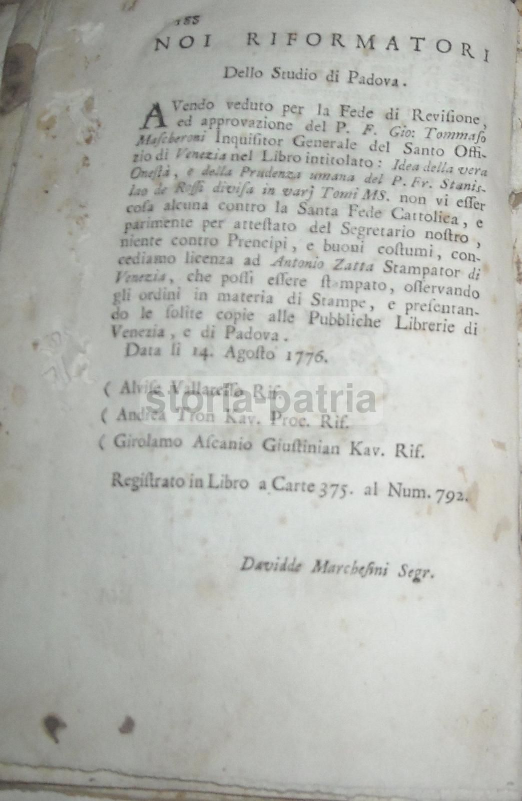 Idea Della Vera Onestà, De Rossi 1776 Venezia Zatta 5 Volumi Stemmi