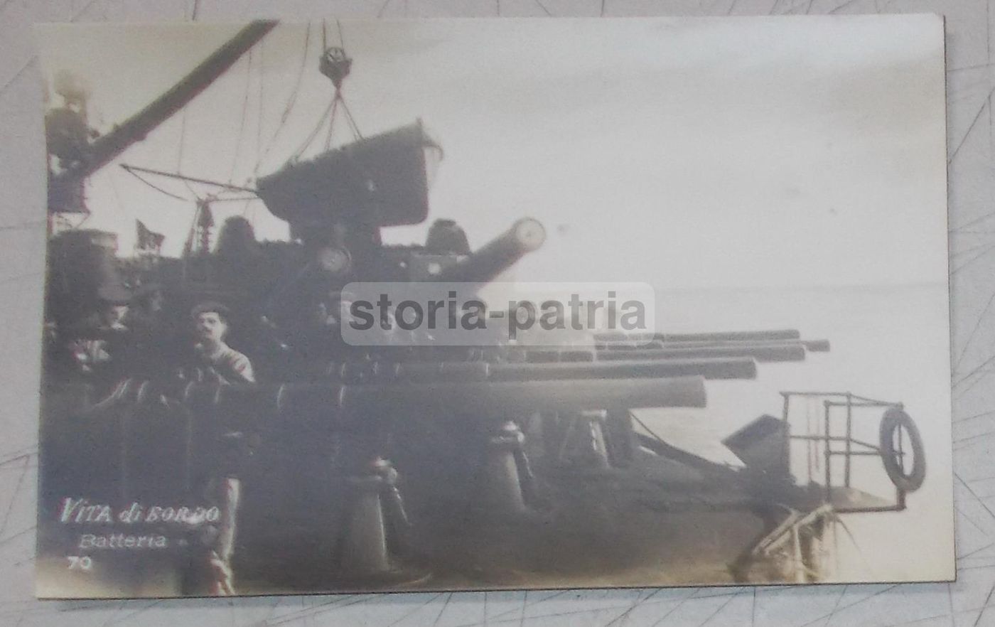 Foto Cartolina Batteria Cannoni Nave Militare Marinai Anni '20