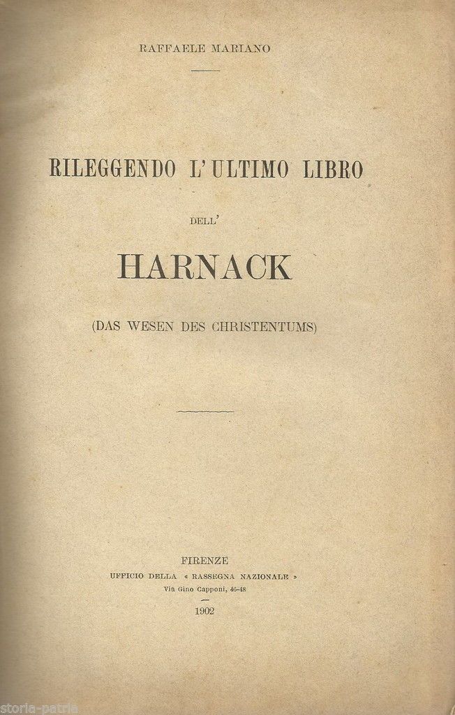 Mariano: Critica Ad Harnack, L'Essenza Del Cristianesimo, 1902