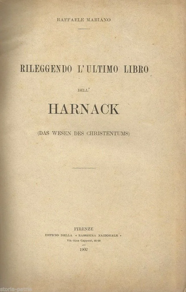 Mariano: Critica ad Harnack, l'Essenza del Cristianesimo, 1902