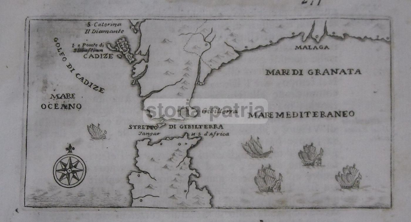 Mappa Dello Stretto Di Gibilterra, Cadice E Malaga. Incisione All'Acquaforte Del 1700 Circa