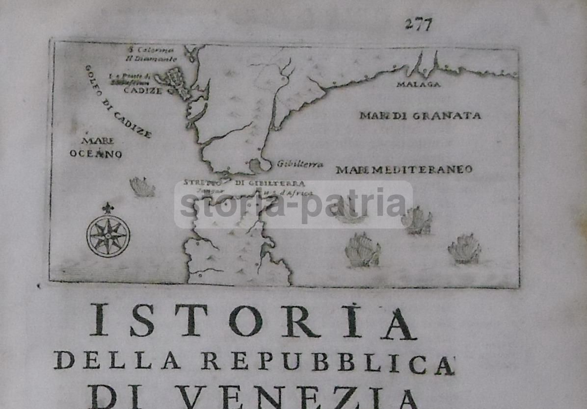 Mappa Dello Stretto Di Gibilterra, Cadice E Malaga. Incisione All'Acquaforte Del 1700 Circa