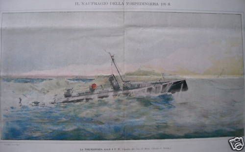 Naufragio Della Torpediniera 105 S, Litografia Di De Maria, 1892, Napoli