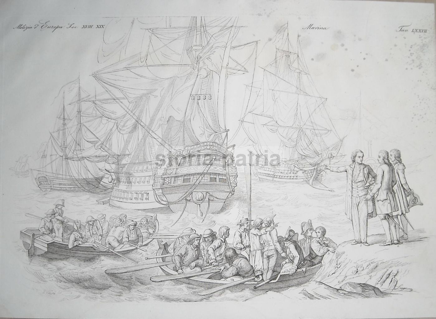 Incisione Antica Marina Velieri Militari Sec. XVIII XIX G. Casa