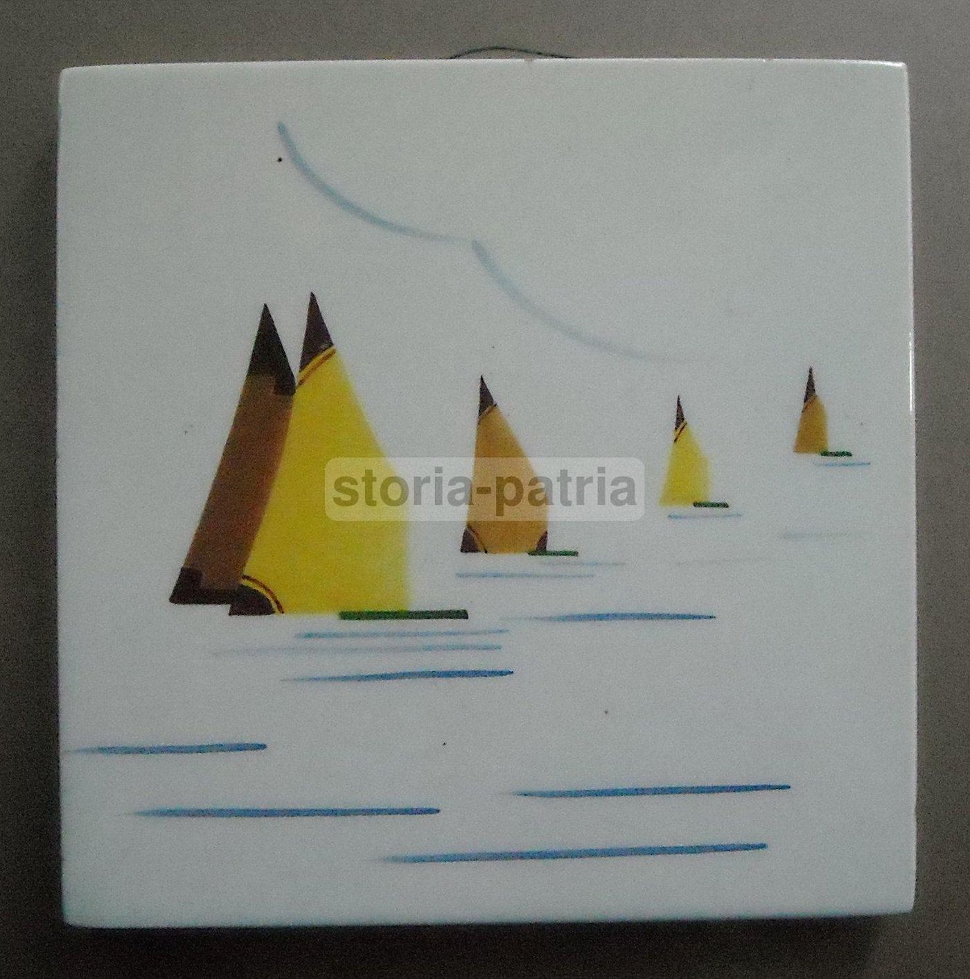 Placca Ceramica Galvani Con Barche A Vela, Stile Futurista, 1930 1950