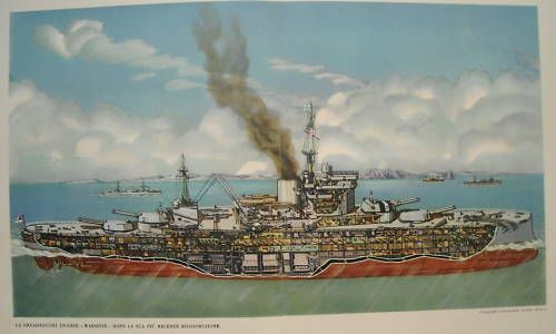 Stampa Antica HMS Warspite Dreadnought Inglese Nave Militare 1940