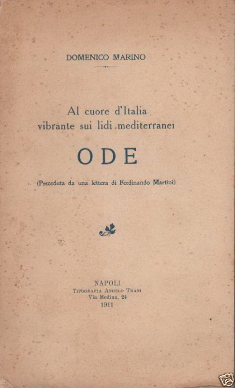 Domenico Marino: Ode Sulla Schiavitù In Nubia, Napoli 1911