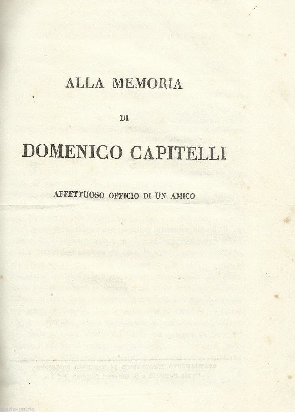 Domenico Capitelli Necrologio 1854 San Tammaro Caserta Masi Rara