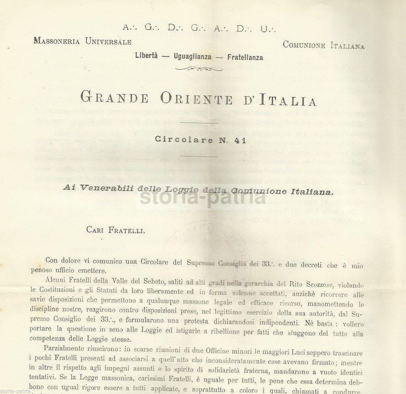Decreto Di Espulsione Dei Massoni Napoletani, Grande Oriente d'Italia, 1897