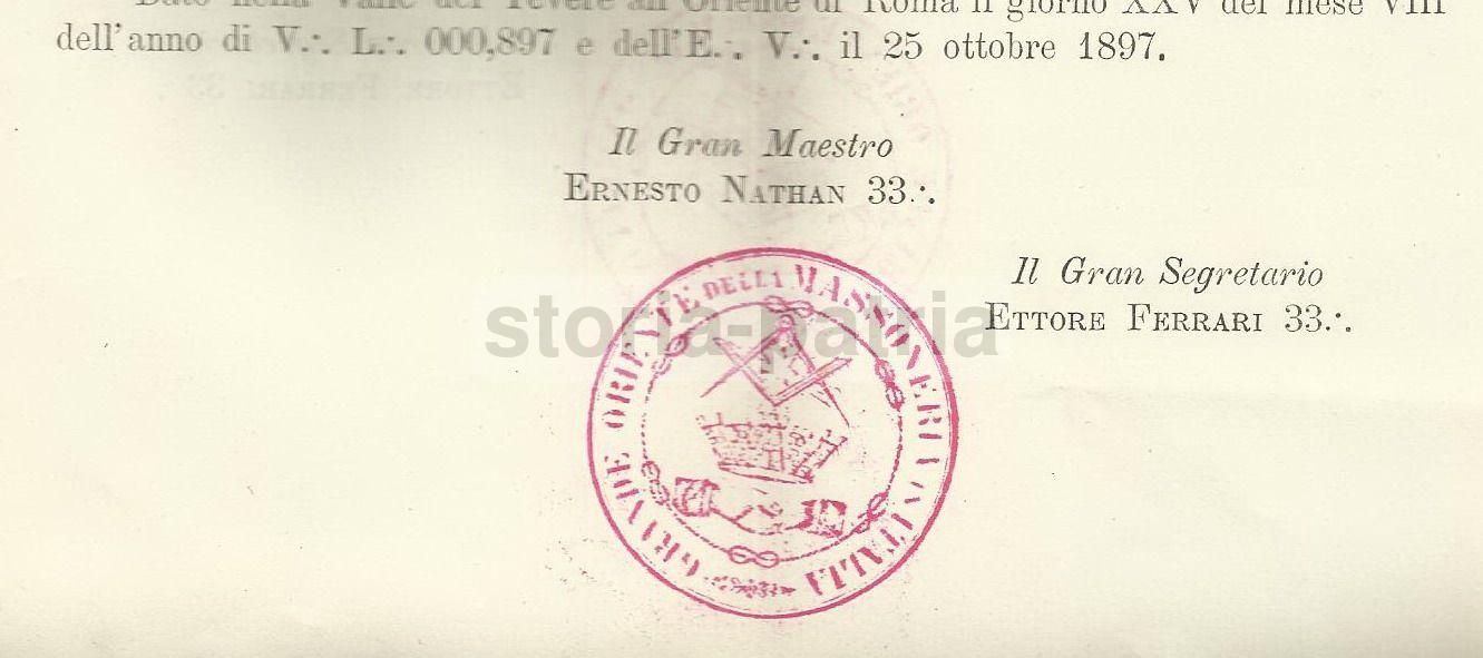 Decreto Di Espulsione Dei Massoni Napoletani, Grande Oriente d'Italia, 1897