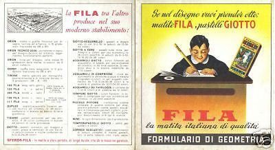Formulario Di Geometria Fila Giotto, Anni '50. Opuscolo Pubblicitario Vintage.