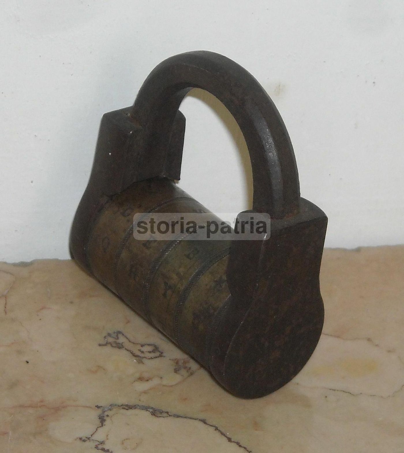 Lucchetto Antico A Combinazione Con Rulli In Ottone, XIX Secolo