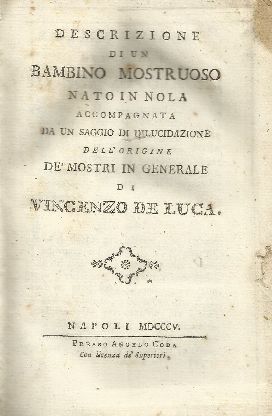 Bambino Mostruoso Nola 1805 De Luca Anatomia Patologia Rara