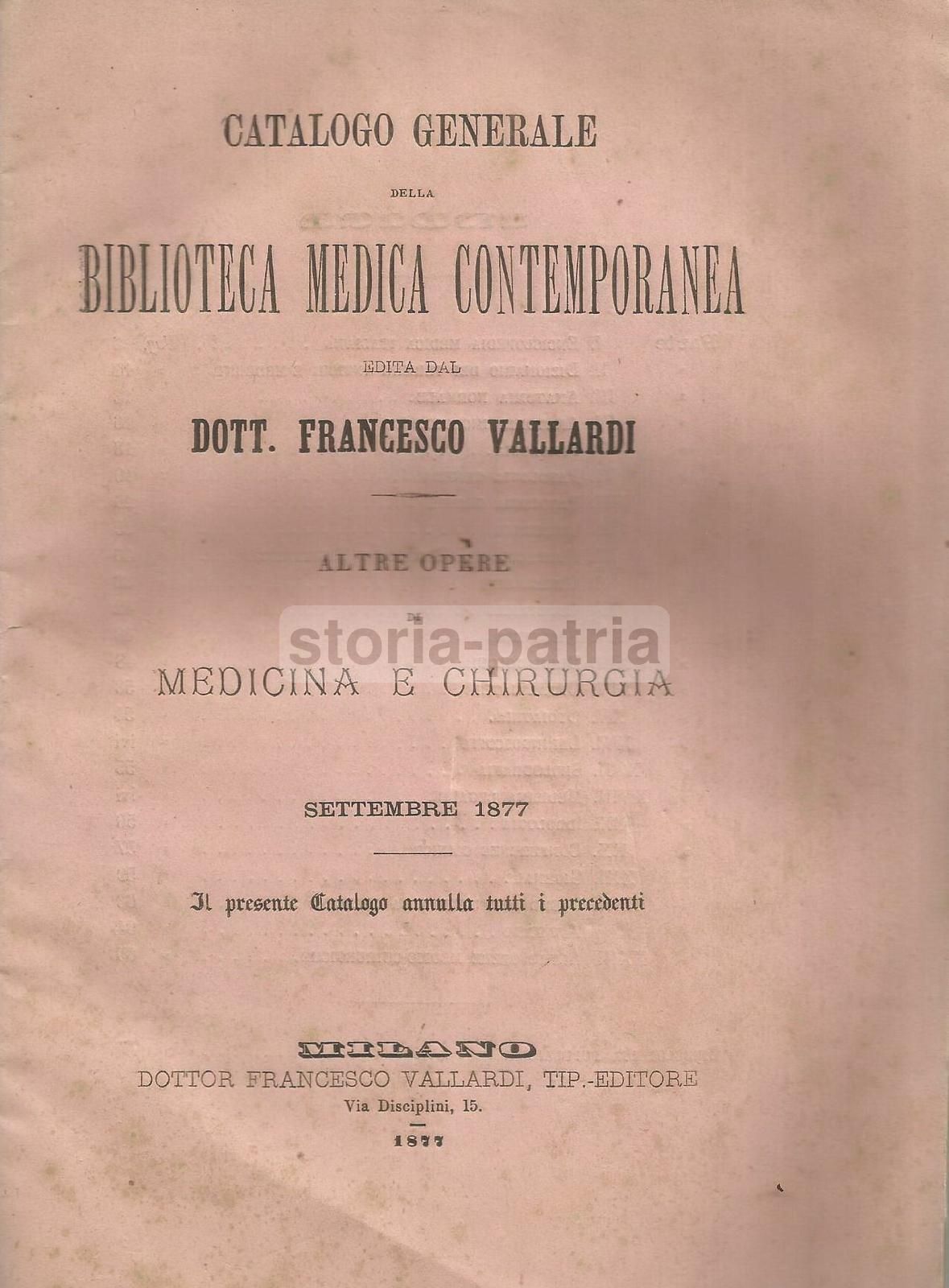 Catalogo Biblioteca Medica Vallardi 1877 Milano Illustrato