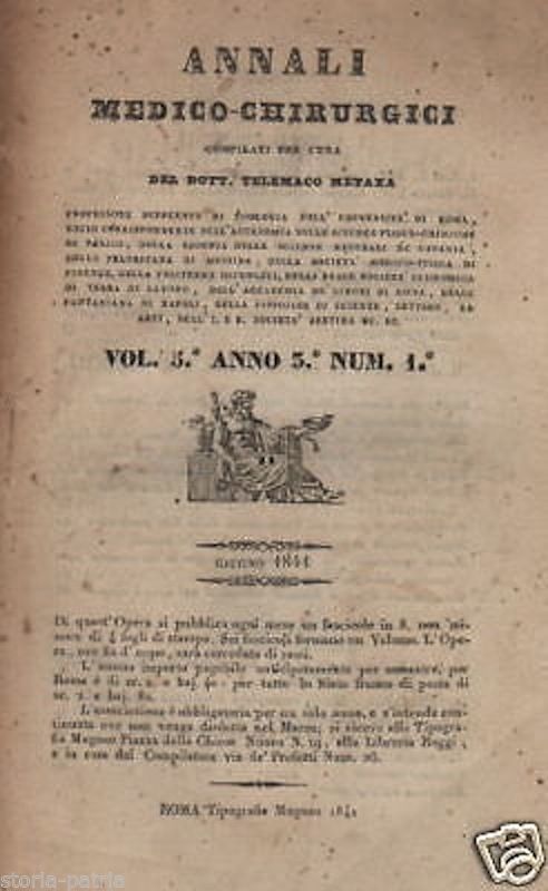 Annali Medico Chirurgici Metaxà 1841 Vol. 5 Balbuzie Febbre Tifoide