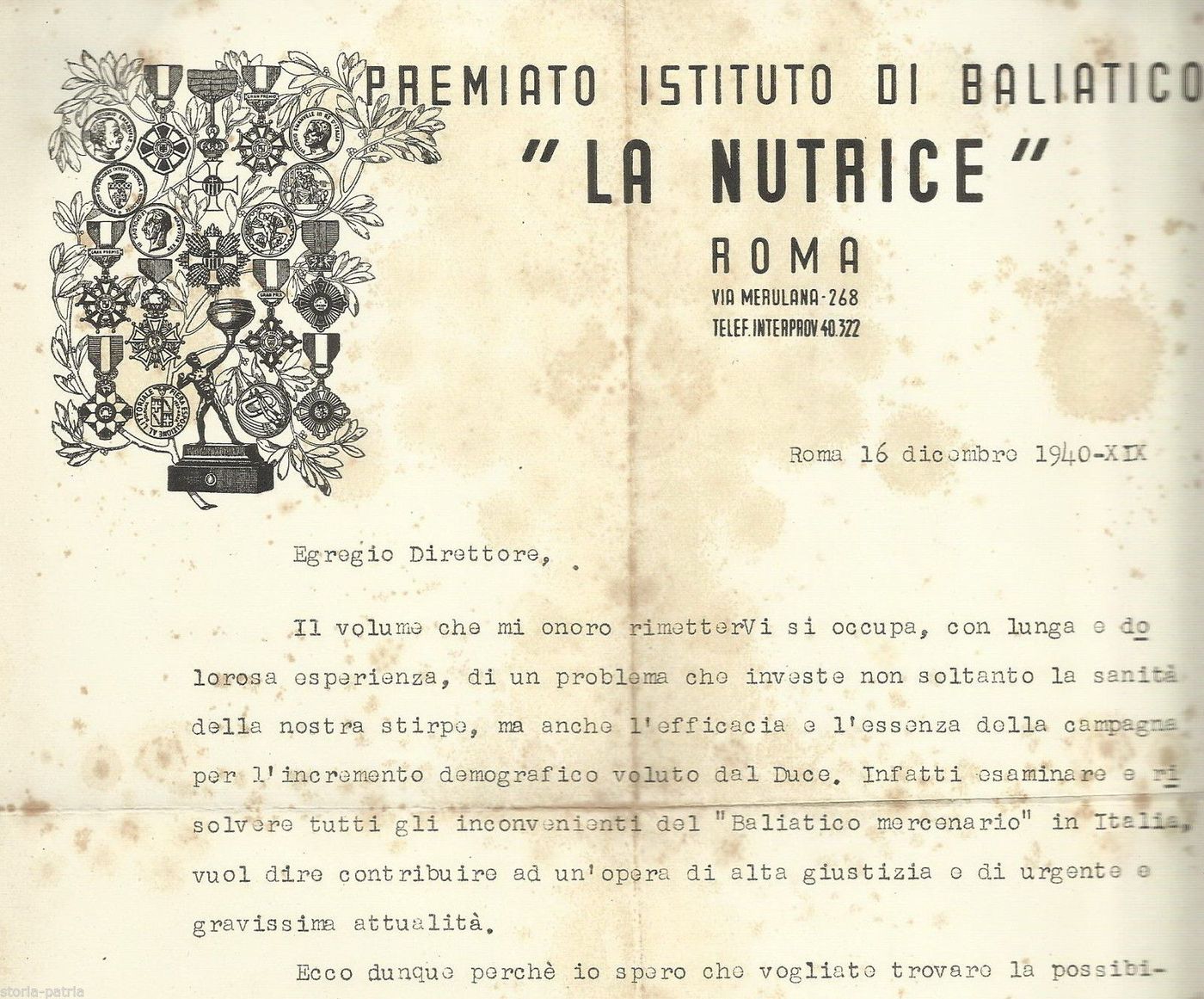 Stampa Pubblicitaria Istituto Baliatico La Nutrice, Roma 1940