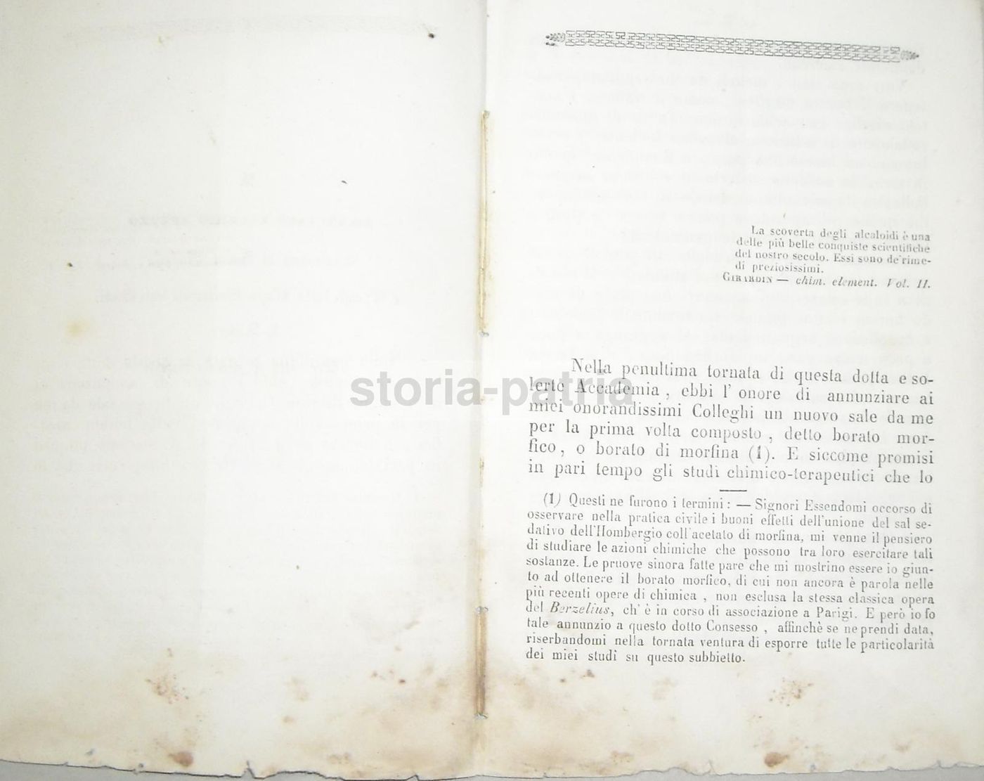Borato Di Morfina, Foderaro, 1852, Napoli: Neurologia Ed Emicrania (Raro)