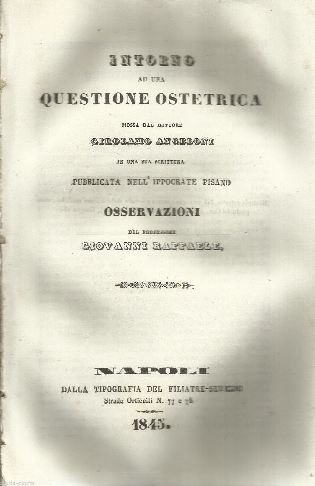 Questione Ostetrica Giovanni Raffaele Napoli 1845 Medicina Rara