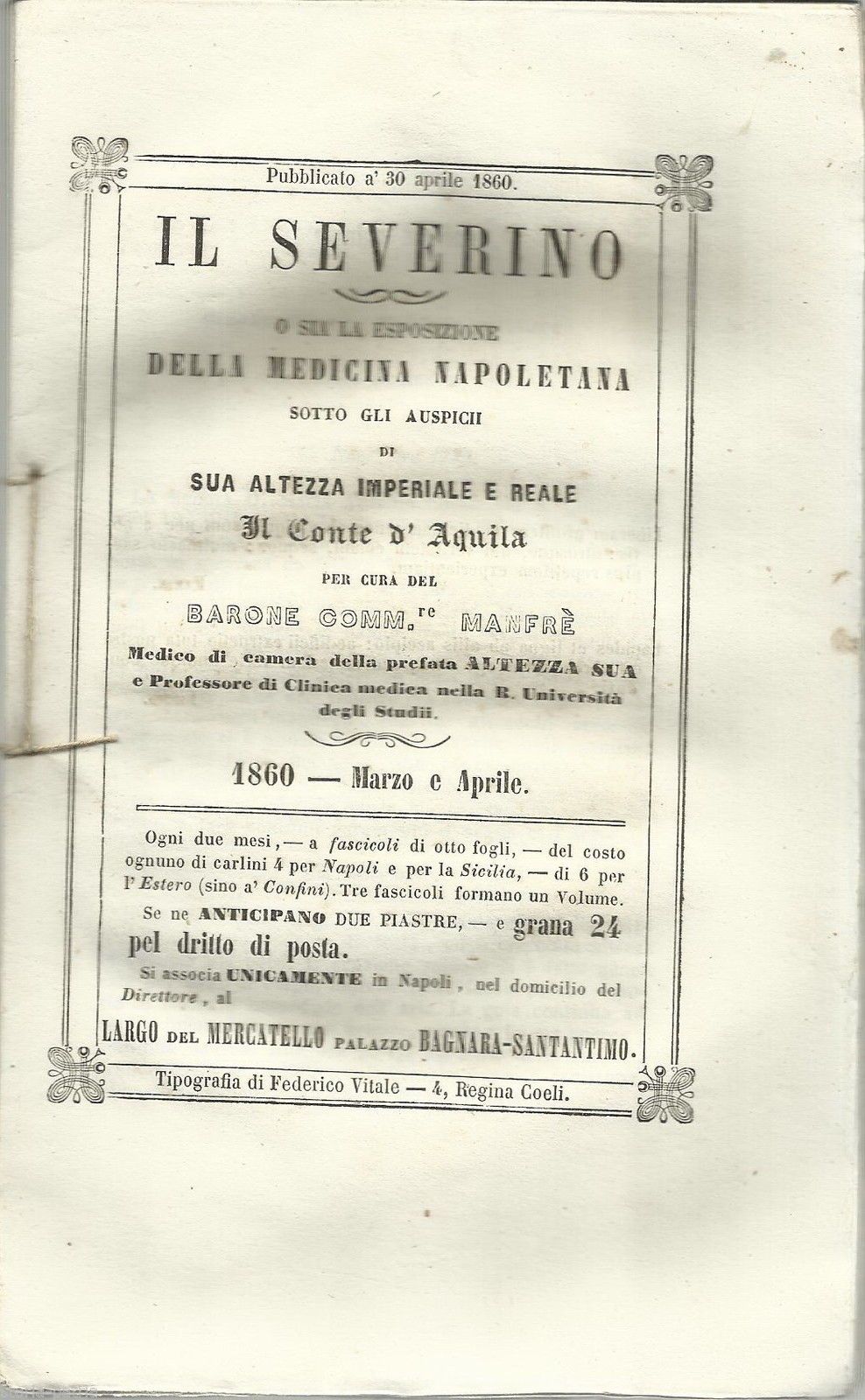 Il Severino: Esposizione Della Medicina Napoletana (1860)   Chirurgia E Farmacologia