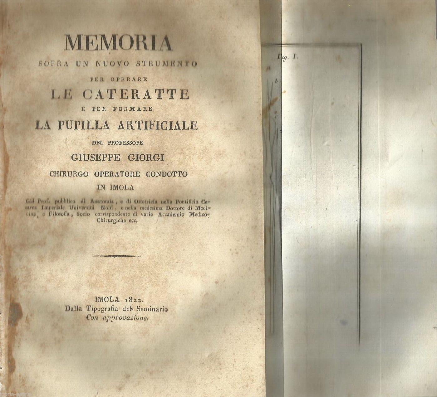 Memoria Sulla Cataratta E Pupilla Artificiale, Giuseppe Giorgi, Imola, 1822
