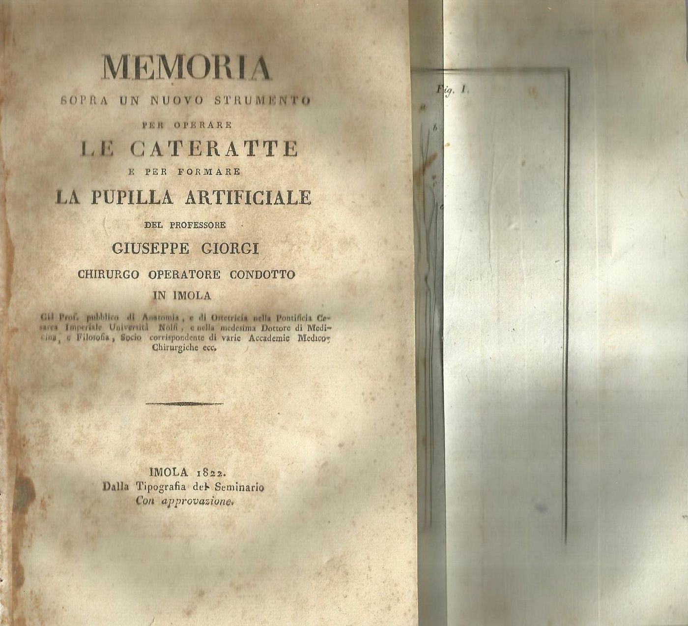 Memoria Sulla Cataratta E Pupilla Artificiale, Giuseppe Giorgi, Imola, 1822