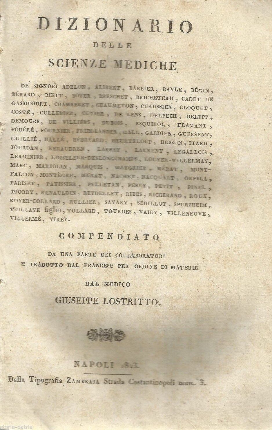Dizionario Delle Scienze Mediche. Compendiato E Tradotto Da Giuseppe Lostritto (1823)