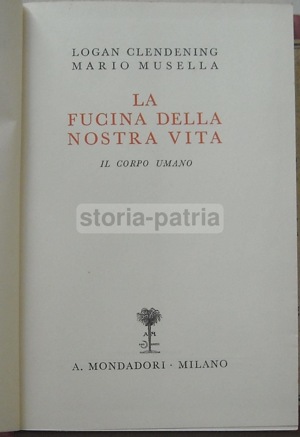 La Fucina Della Nostra Vita: Il Corpo Umano   Logan Clendening, Mario Musella   Mondadori, 1935