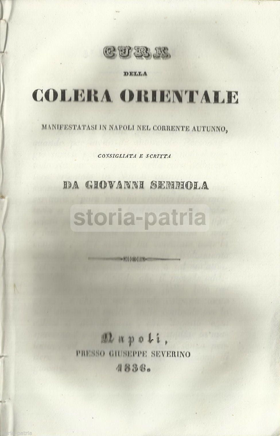 Semmola, Cura Della Colera Orientale, Napoli, 1836